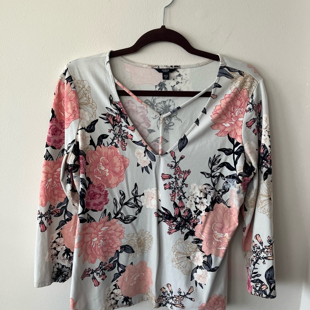 Guess Pink Fitted 3/4 Sleeve Blouse